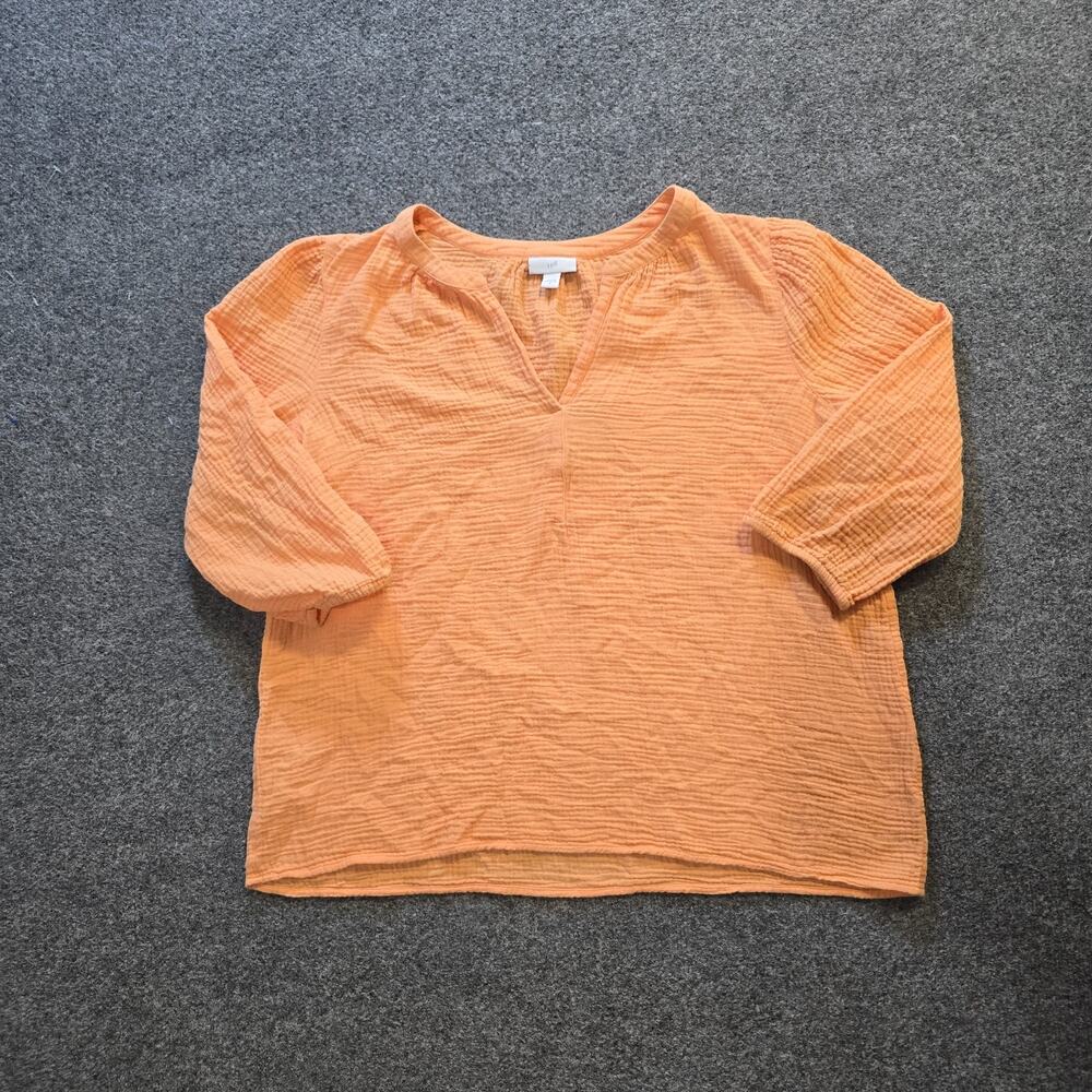 J Jill Top Womens Size Medium Orange Gauze 3/4 Sleeve V Neck Boxy Casual Basic